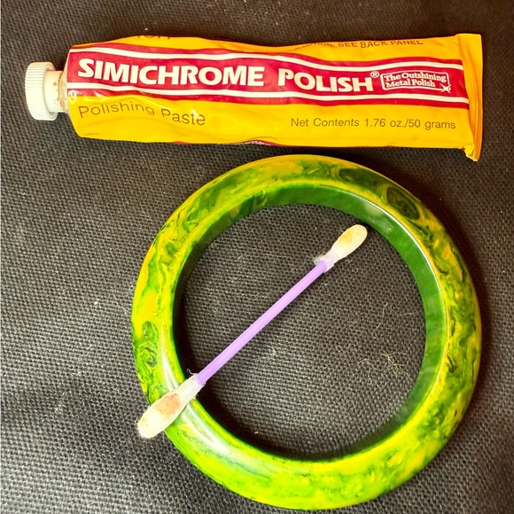 Vintage green marbled “spinach” Bakelite bangle - Picture 7 of 7